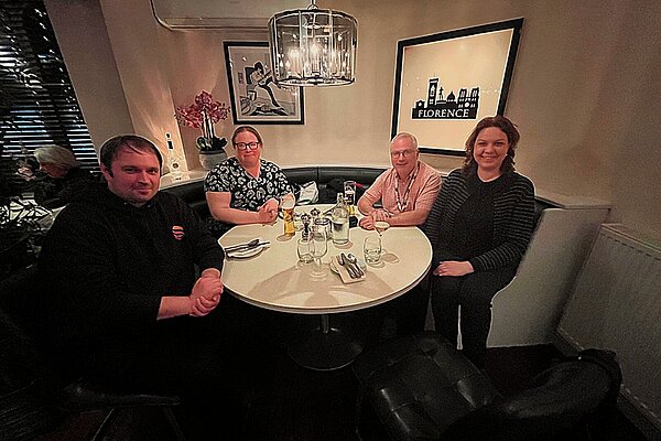 JR, AW, JW, and EP at dinner at the conference